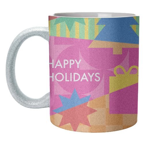 Happy Holidays Geometric Christmas Design - unique mug by AbiGoLucky