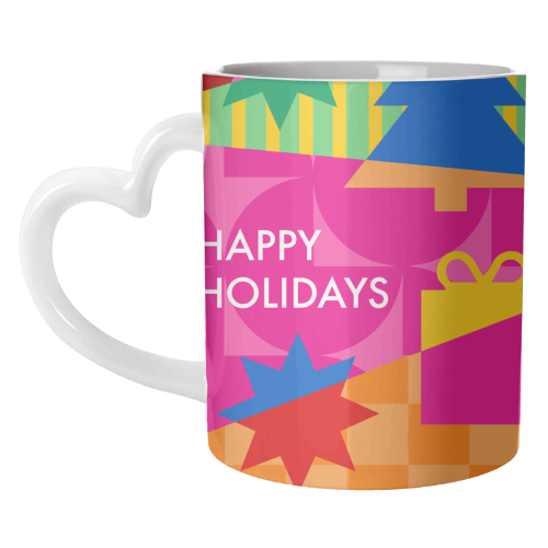 Happy Holidays Geometric Christmas Design - unique mug by AbiGoLucky