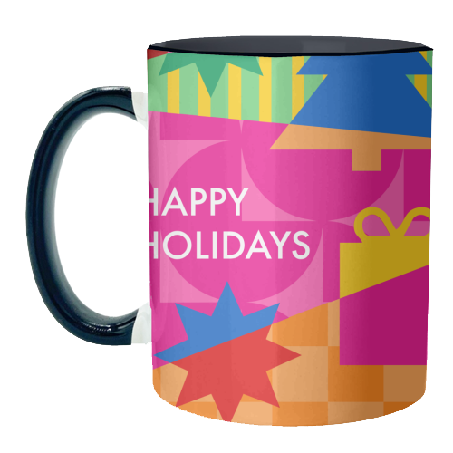 Happy Holidays Geometric Christmas Design - unique mug by AbiGoLucky
