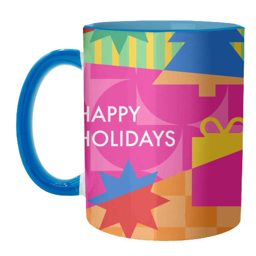 Happy Holidays Geometric Christmas Design - unique mug by AbiGoLucky