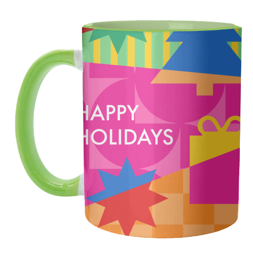 Happy Holidays Geometric Christmas Design - unique mug by AbiGoLucky