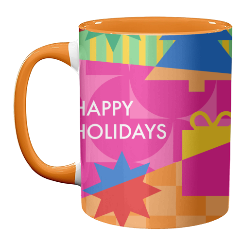 Happy Holidays Geometric Christmas Design - unique mug by AbiGoLucky