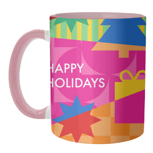 Happy Holidays Geometric Christmas Design - unique mug by AbiGoLucky