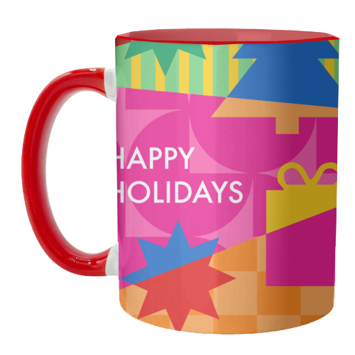 Happy Holidays Geometric Christmas Design - unique mug by AbiGoLucky