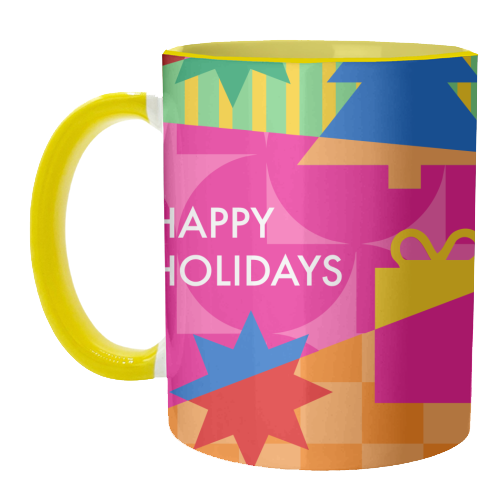 Happy Holidays Geometric Christmas Design - unique mug by AbiGoLucky