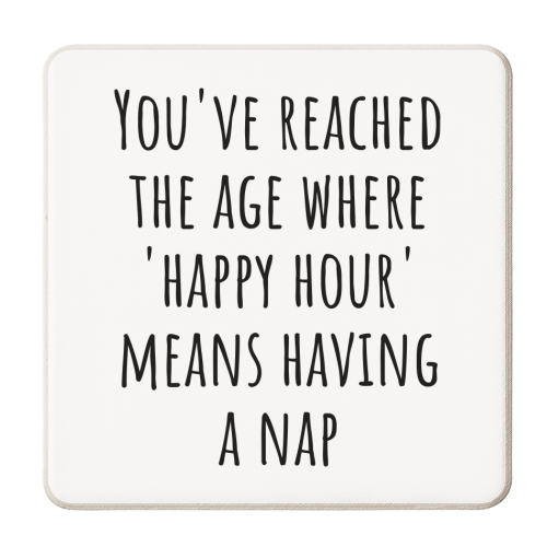 “Happy Hour” Means Nap Time – Funny Retirement Gift for a Coworker Entering Pension Life - personalised beer coaster by skattia ilie