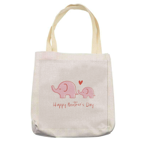 Happy Mother's Day - Cute Elephants Design - printed canvas tote bag by By Honey Studios