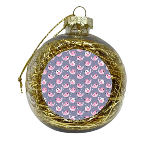 Happy Pink Birds Pattern - xmas bauble by Claire Stamper