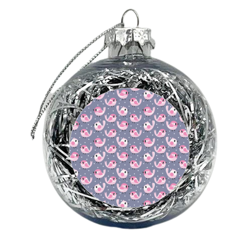Happy Pink Birds Pattern - xmas bauble by Claire Stamper