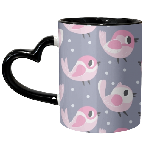 Happy Pink Birds Pattern - unique mug by Claire Stamper