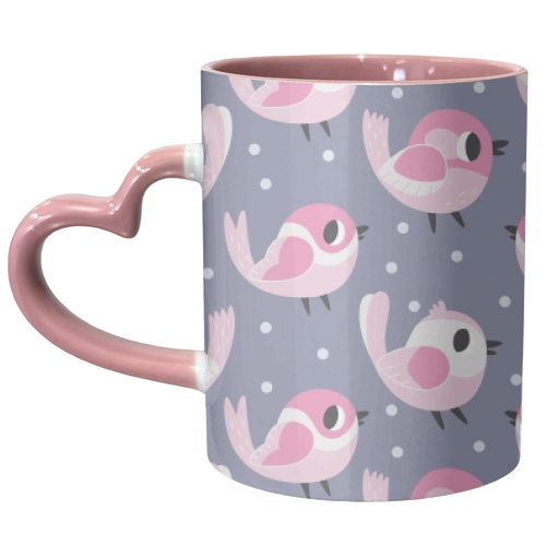 Happy Pink Birds Pattern - unique mug by Claire Stamper