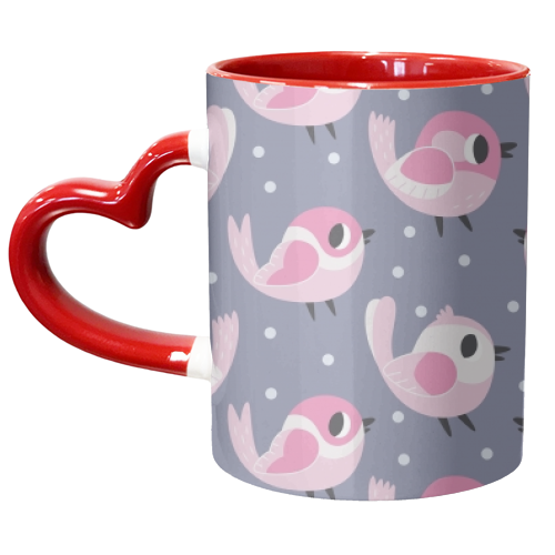 Happy Pink Birds Pattern - unique mug by Claire Stamper