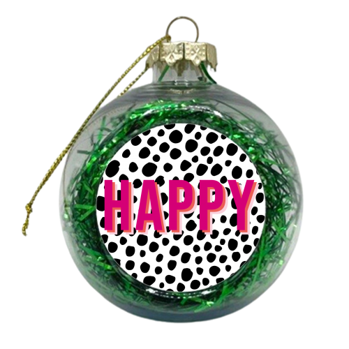 Happy Pink Polka Dot Typography Print - xmas bauble by Kind of Simple Designs