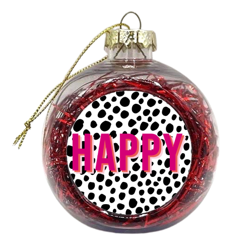 Happy Pink Polka Dot Typography Print - xmas bauble by Kind of Simple Designs