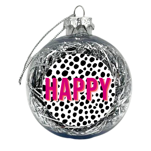 Happy Pink Polka Dot Typography Print - xmas bauble by Kind of Simple Designs