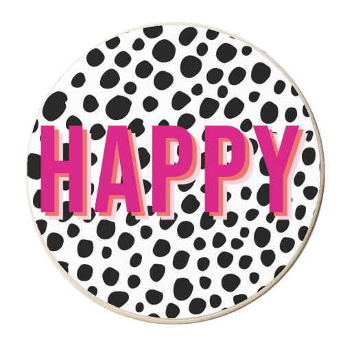 Happy Pink Polka Dot Typography Print - personalised beer coaster by Kind of Simple Designs