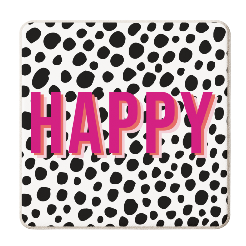 Happy Pink Polka Dot Typography Print - personalised beer coaster by Kind of Simple Designs