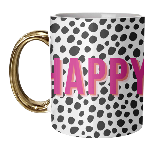 Happy Pink Polka Dot Typography Print - unique mug by Kind of Simple Designs