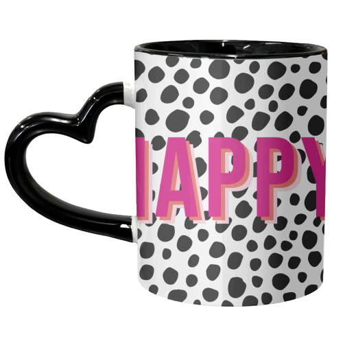 Happy Pink Polka Dot Typography Print - unique mug by Kind of Simple Designs