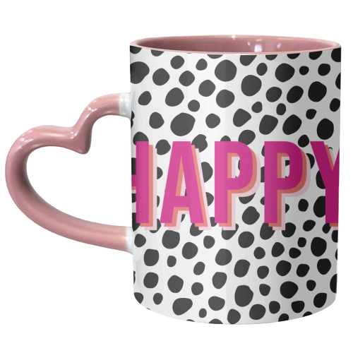 Happy Pink Polka Dot Typography Print - unique mug by Kind of Simple Designs