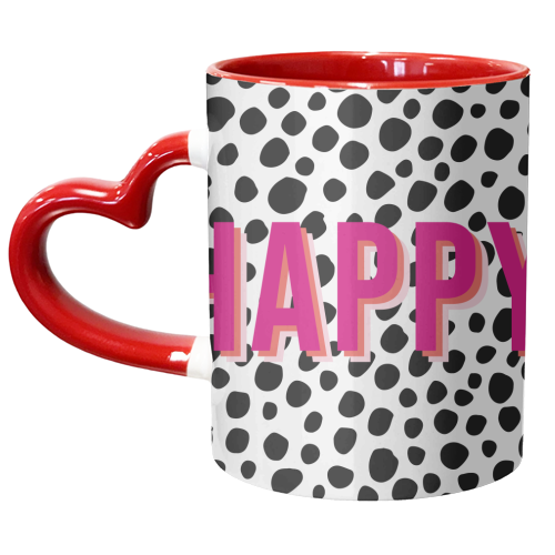 Happy Pink Polka Dot Typography Print - unique mug by Kind of Simple Designs