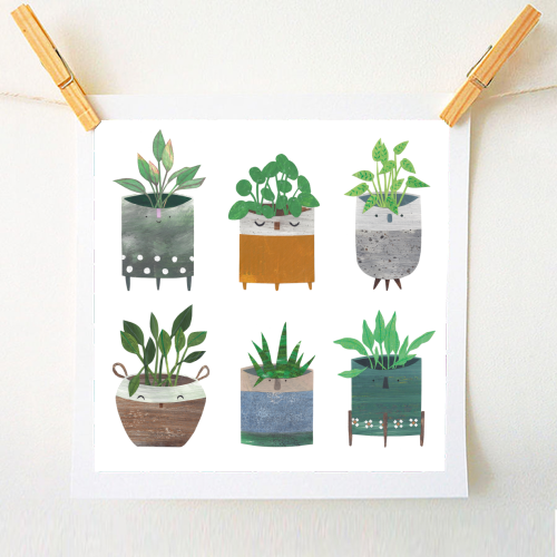Happy Plant Pots - A1 - A4 art print by Christina Carpenter
