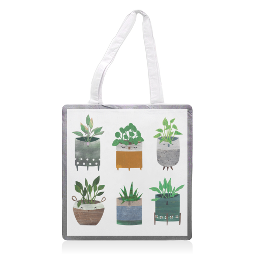 Happy Plant Pots - printed canvas tote bag by Christina Carpenter