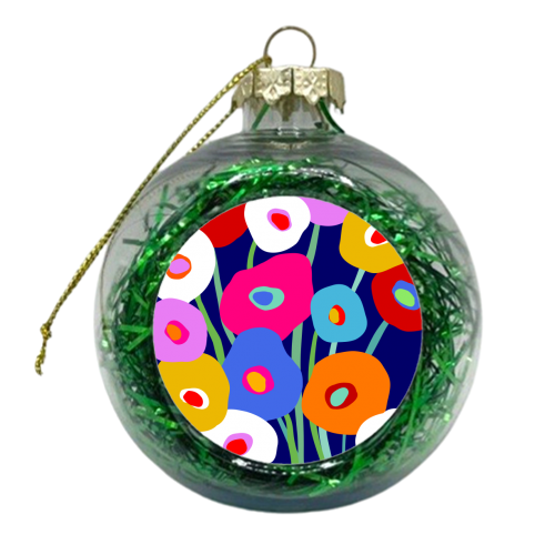 Happy Pop Floral Bouquet on Blue - xmas bauble by Dominique Vari