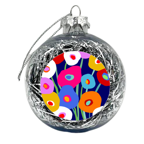 Happy Pop Floral Bouquet on Blue - xmas bauble by Dominique Vari