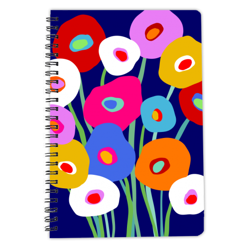 Happy Pop Floral Bouquet on Blue - personalised A4, A5, A6 notebook by Dominique Vari