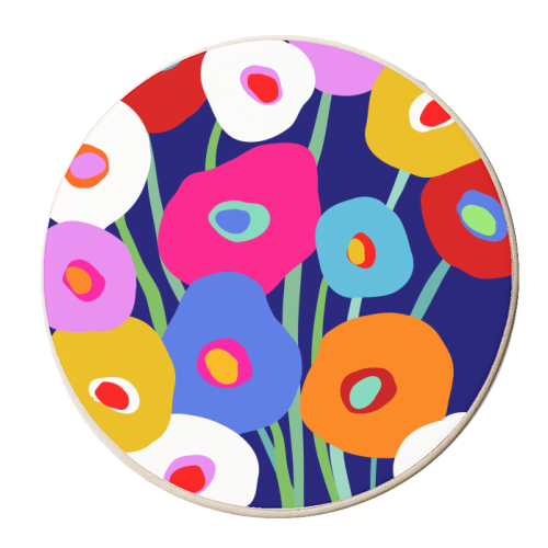 Happy Pop Floral Bouquet on Blue - personalised beer coaster by Dominique Vari