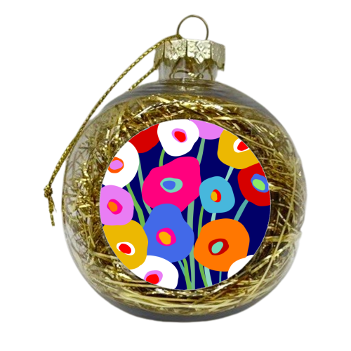 Happy Pop Floral Bouquet on Blue - xmas bauble by Dominique Vari