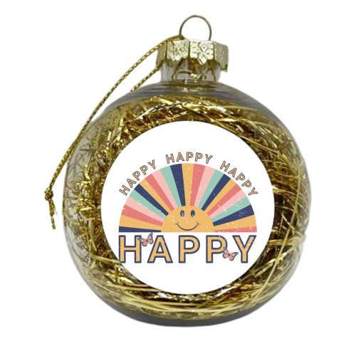 Happy Retro Smiling Sunrise - Boho Graphic Design - xmas bauble by InspiredImages