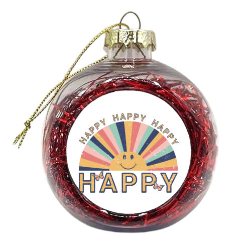 Happy Retro Smiling Sunrise - Boho Graphic Design - xmas bauble by InspiredImages