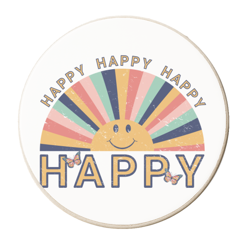 Happy Retro Smiling Sunrise - Boho Graphic Design - personalised beer coaster by InspiredImages