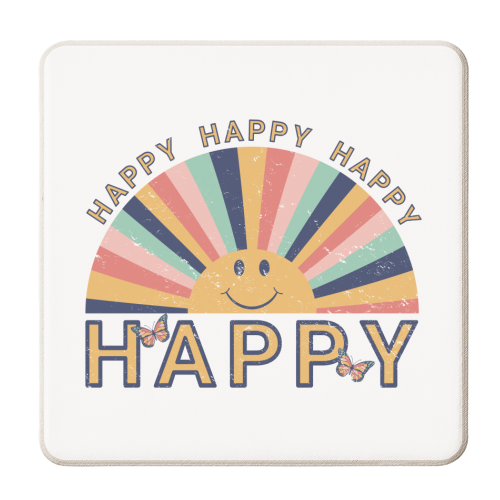 Happy Retro Smiling Sunrise - Boho Graphic Design - personalised beer coaster by InspiredImages