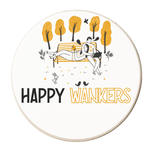 Happy wankers - happy couple / in love / loved up / funny - personalised beer coaster by UKVanlife
