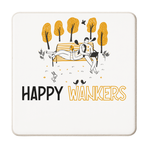 Happy wankers - happy couple / in love / loved up / funny - personalised beer coaster by UKVanlife