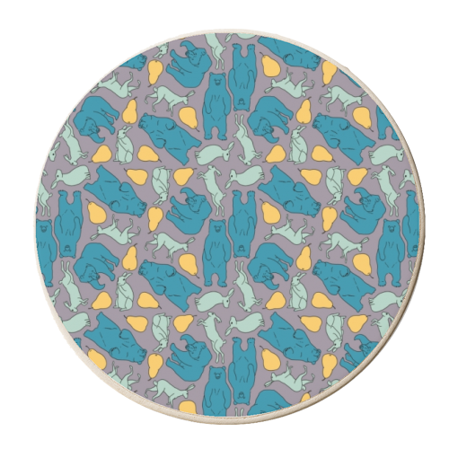 Hare, bear, pear - personalised beer coaster by Emma Russell