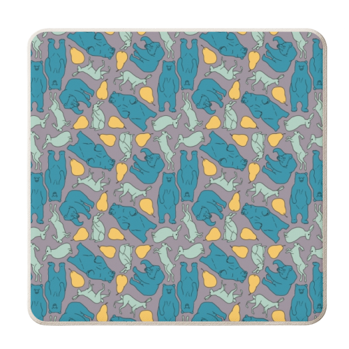 Hare, bear, pear - personalised beer coaster by Emma Russell