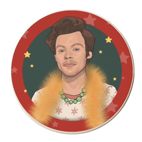 Harry Christmas star and tinsel print - personalised beer coaster by The Girl Next Draw