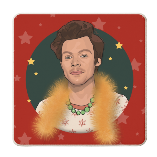 Harry Christmas star and tinsel print - personalised beer coaster by The Girl Next Draw