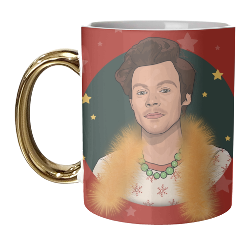 Harry Christmas star and tinsel print - unique mug by The Girl Next Draw