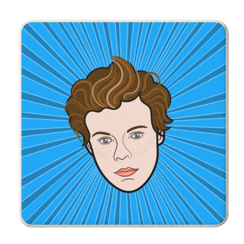 Harry Portrait (blue burst) - personalised beer coaster by Adam Regester