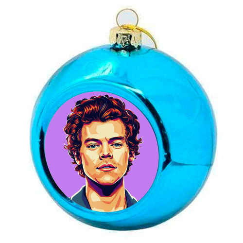 Harry Portrait on a Purple Background - colourful christmas bauble by David Bond