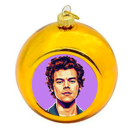 Harry Portrait on a Purple Background - colourful christmas bauble by David Bond