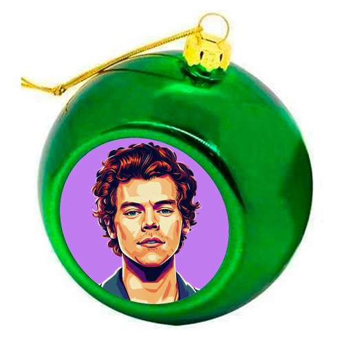 Harry Portrait on a Purple Background - colourful christmas bauble by David Bond
