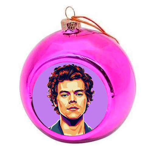 Harry Portrait on a Purple Background - colourful christmas bauble by David Bond