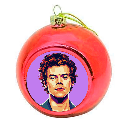 Harry Portrait on a Purple Background - colourful christmas bauble by David Bond