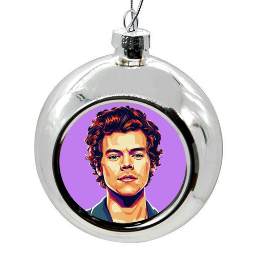 Harry Portrait on a Purple Background - colourful christmas bauble by David Bond
